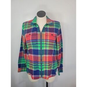 Chaps Denim Womens Plaid Full Zip Flannel Shirt Jacket XL Green Red Blue